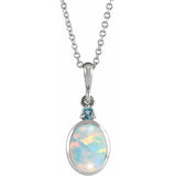 14K White Gold 6x4 mm Lab-Grown White Opal & Natural London Blue Topaz 16-18" Necklace