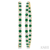 2.5 MM Round Cut Emerald and 2 1/2 Ctw Round Cut Diamond Precious Inside-Out Alternating Hoop Earrings in 14K Yellow Gold