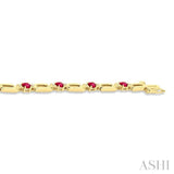 4X3 MM Oval Cut Ruby and 1/10 Ctw Round Cut Diamond Paperclip Bracelet in 14K Yellow Gold