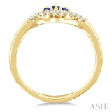 2.55X1.8 MM Octagon Shape Sapphire and 1/6 Ctw Chevron Round Cut Diamond Precious Ring in 14K Yellow Gold