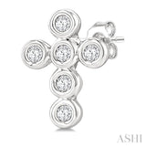 1/10 Ctw Bezel Set Cross Petite Round Cut Diamond Earrings in 10K White Gold