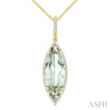22X8 MM Evoque Gemstone Marquise Shape Green Amethyst and 1/4 Ctw Round Cut Diamond Semi-Precious Pendant With Chain in 14K Yellow Gold