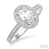 7X5 MM Oval Shape White Topaz and 1/50 Ctw Round Cut Diamond Semi-Precious Ring in Sterling Silver