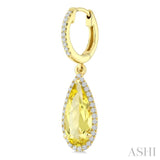 12X5 MM Evoque Gemstones Pear Shape Lemon Quartz and 1/3 Ctw Round Cut Diamond Semi-Precious Earrings in 10K Yellow Gold