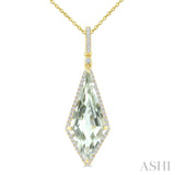 22X9 MM Evoque Gemstone Kite Shape Green Amethyst and 1/4 Ctw Round Cut Diamond Semi-Precious Pendant With Chain in 14K Yellow Gold