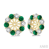 2.9 MM Round Cut Emerald and 1 Ctw Round Cut Diamond Precious Earrings Jacket in 14K Yellow Gold