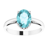 14K White Gold Natural Blue Zircon Scroll Setting® Ring
