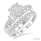 1 Ctw Diamond Lovebright Wedding Set with 3/4 Ctw Engagement Ring and 1/3 Ctw Wedding Band in 14K White Gold