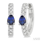 4X3 MM Pear Cut Sapphire and 1/10 Ctw Single Cut Diamond Petite Huggie Earrings in 10K White Gold