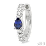 4X3 MM Pear Cut Sapphire and 1/10 Ctw Single Cut Diamond Petite Huggie Earrings in 10K White Gold