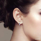 4X3 MM Pear Cut Sapphire and 1/10 Ctw Single Cut Diamond Petite Huggie Earrings in 10K White Gold