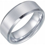 White Tungsten 8 mm Beveled-Edge Comfort-Fit Band Size 11.5