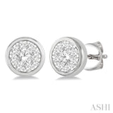 1/3 Ctw Medallion Lovebright Round Cut Diamond Bezel Stud Earring in 14K White Gold