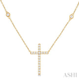 1/2 Ctw Cross Pendant Round Cut Diamond Fashion Station Necklace in 10K Yellow Gold