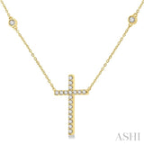 1/2 Ctw Cross Pendant Round Cut Diamond Fashion Station Necklace in 10K Yellow Gold