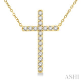 1/2 Ctw Cross Pendant Round Cut Diamond Fashion Station Necklace in 10K Yellow Gold