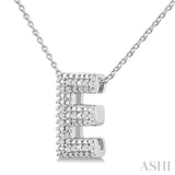 1/20 Ctw Bubble Accent Initial 'E' Round Cut Diamond Fashion Pendant With Chain in Sterling Silver