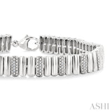 1/6 Ctw Wide Ribbed Plain Polished and Single Cut Diamond Bold Bracelet in Sterling Silver