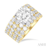 3 1/2 Ctw Wide Four Row Round Shape Semi-Mount Diamond Engagement Ring in 14K Yellow and White Gold