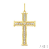 1.00 Ctw Cross Round Cut Diamond Fashion Pendant in 14K Yellow Gold