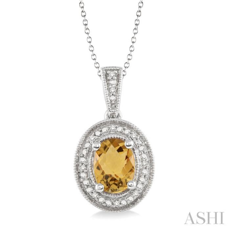 Oval Shape Silver Gemstone & Diamond Pendant