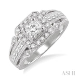 3/4 Ctw Diamond Engagement Ring with 1/3 Ct Princess Cut Center Stone in 14K White Gold