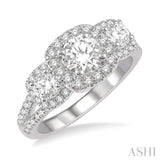 7/8 Ctw Triple Cushion Shape Semi-Mount Diamond Engagement Ring in 14K White Gold