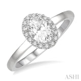 1/3 Ctw Round Cut Diamond Halo Engagement Ring With 1/4 ct Oval Cut Center Stone in 14K White Gold
