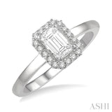 1/3 Ctw Round Cut Diamond Engagement Ring With 1/4 ct Emerald Cut Center Stone in 14K White Gold