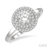 1/2 Ctw Twin Halo Diamond Engagement Ring With 1/4 ct Round Cut Center Stone in 14K White Gold