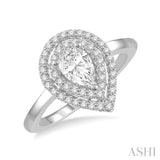 1/2 Ctw Twin Halo Round Cut Diamond Engagement Ring With 1/4 ct Pear Cut Center Stone in 14K White Gold