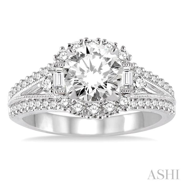 Split Shank Style in 14 Karat White Round Shaped Diamond Semi-Mount Ring