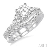 1 1/6 Ctw Diamond Bridal Set with 1 Ctw Round Cut Engagement Ring and 1/5 Ctw Wedding Band in 14K White Gold
