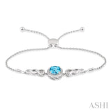 Oval Shape Silver Diamond & Gemstone Lariat Bracelet