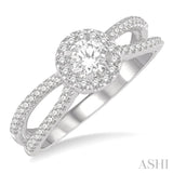 5/8 Ctw Floral Center Split Shank Diamond Ladies Engagement Ring in 14K White Gold