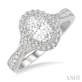 1 Ctw Oval Shape Diamond Ladies Engagement Ring with 3/4 Ct Oval Cut Center Stone in 14K White Gold