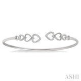 Heart Shape Diamond Flexi Open Cuff Bangle