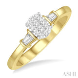 1/5 Ctw Oval Shape Round Cut & Baguette Diamond Lovebright Engagement Ring in 14K Yellow and White Gold