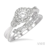 1/2 Ctw Round Cut Diamond Wedding Set With 3/8 ct Round Cut Engagement Ring and 1/20 ct Wedding Band in 14K White Gold