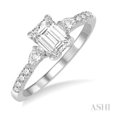 7/8 ctw Pear & Round Cut Diamond Engagement Ring With 1/2 ct Emerald Cut Center Stone in 14K White Gold