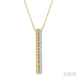 1/6 Ctw Rope Bead & Round Cut Diamond Bar Pendant With Chain in 14K Yellow Gold