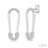 1/6 Ctw Safety Pin Round Cut Diamond Earring in 10K White Gold