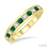 1/4 ctw Round Cut Diamond and 2.3MM Emerald Precious Wedding Band in 14K Yellow Gold