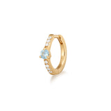 Diamond And Aquamarine Single Huggie Hoop