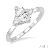 3/8 ctw Marquise and Triangular Cut Diamond Ladies Engagement Ring with 1/4 Ct Marquise cut Center Stone in 14K White Gold