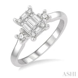 1/2 ctw Fusion Baguette and Round Cut Diamond Engagement Ring in 14K White Gold