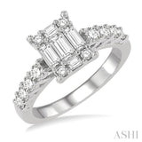 1 ctw Fusion Baguette and Round Cut Diamond Engagement Ring in 14K White Gold