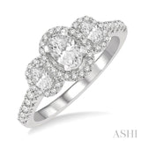 Oval Shape Past Present & Future Semi-Mount Diamond Engagement Ring